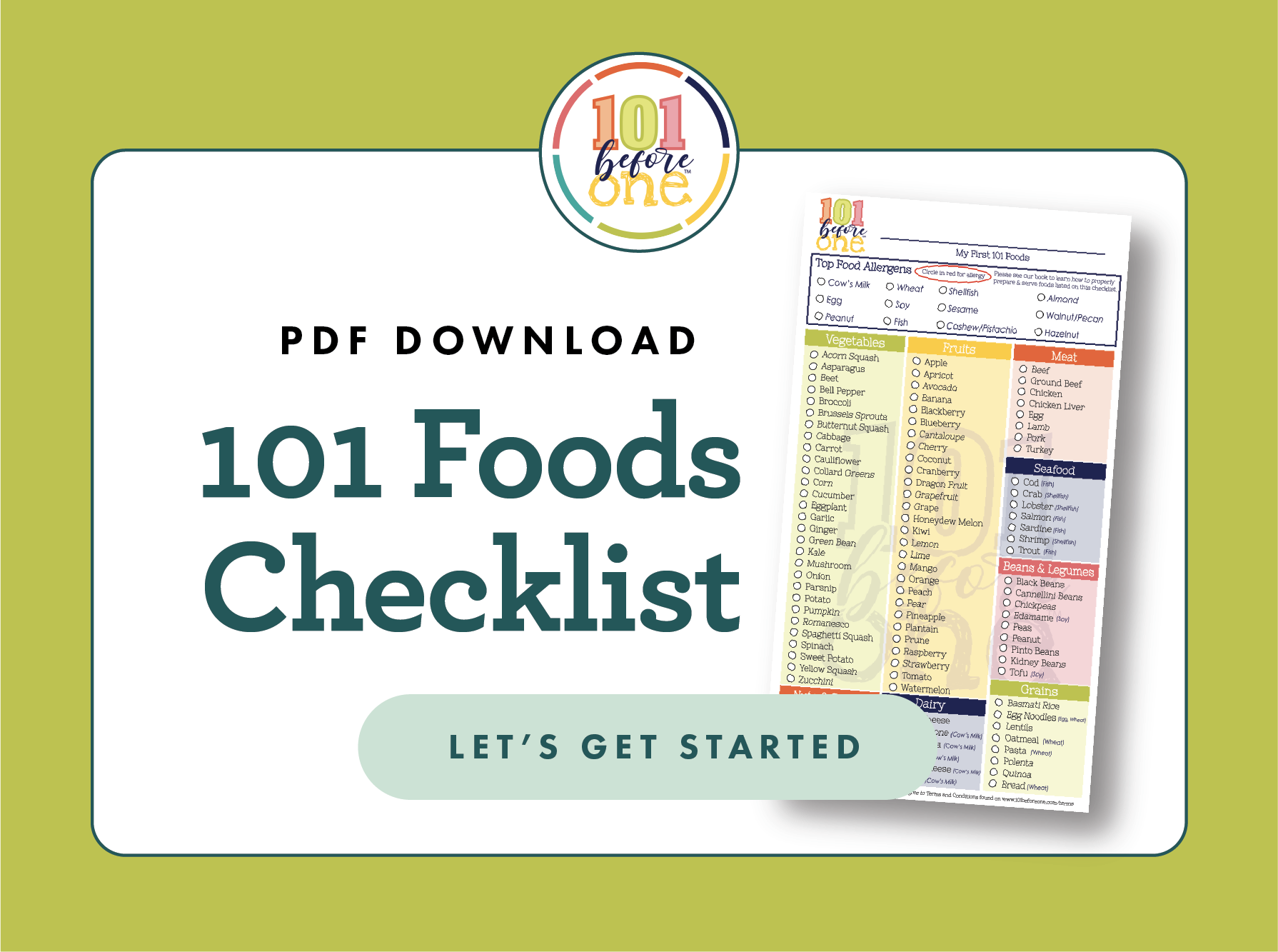 101 Foods Checklist | PDF Download for 100 First Foods Printable Pdf Free Download